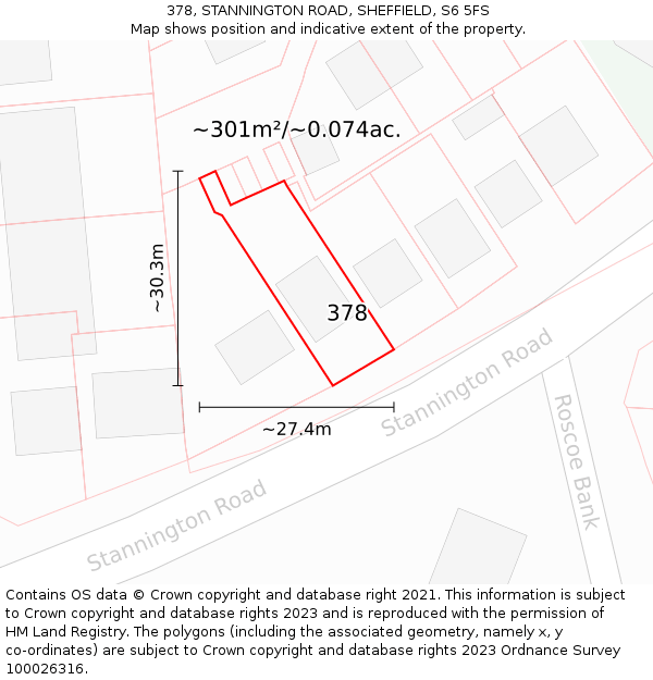 378, STANNINGTON ROAD, SHEFFIELD, S6 5FS: Plot and title map
