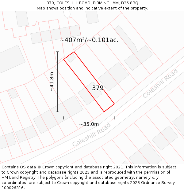 379, COLESHILL ROAD, BIRMINGHAM, B36 8BQ: Plot and title map
