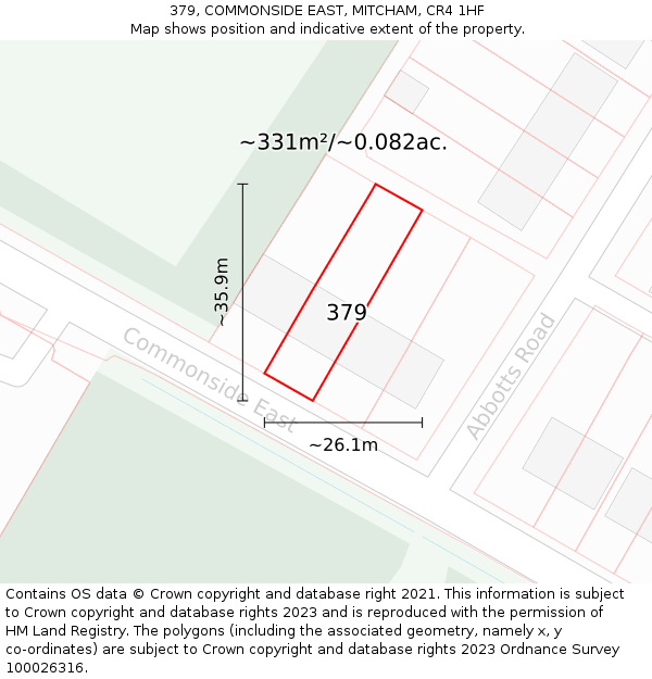 379, COMMONSIDE EAST, MITCHAM, CR4 1HF: Plot and title map