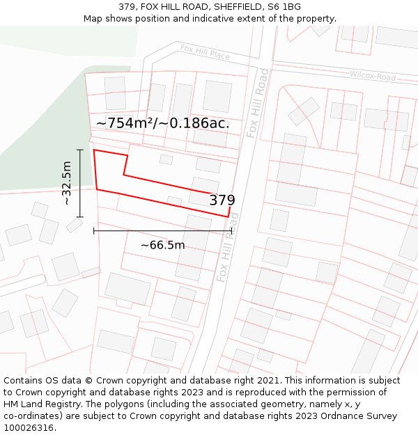 379, FOX HILL ROAD, SHEFFIELD, S6 1BG: Plot and title map