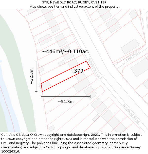 379, NEWBOLD ROAD, RUGBY, CV21 1EP: Plot and title map