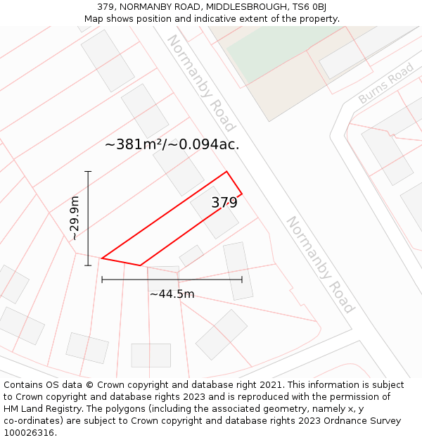 379, NORMANBY ROAD, MIDDLESBROUGH, TS6 0BJ: Plot and title map