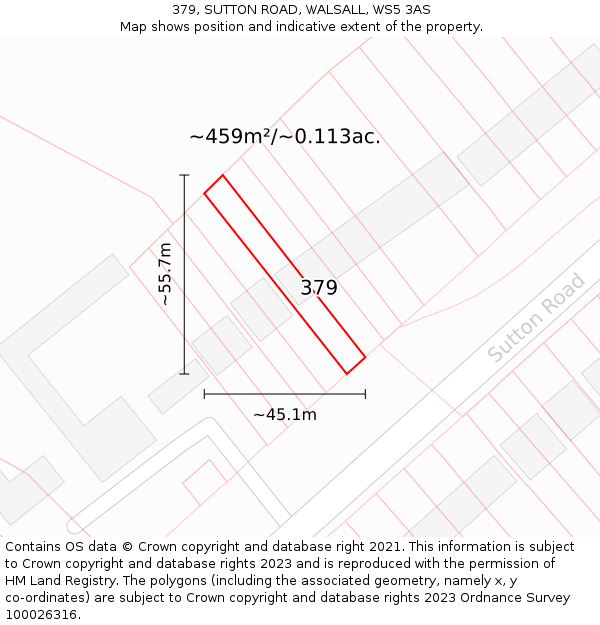 379, SUTTON ROAD, WALSALL, WS5 3AS: Plot and title map
