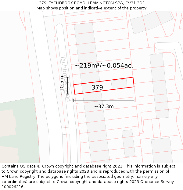 379, TACHBROOK ROAD, LEAMINGTON SPA, CV31 3DF: Plot and title map