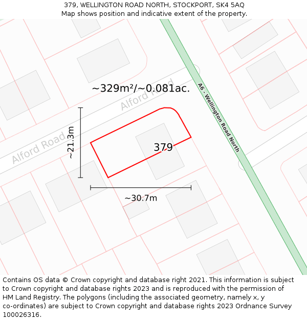 379, WELLINGTON ROAD NORTH, STOCKPORT, SK4 5AQ: Plot and title map