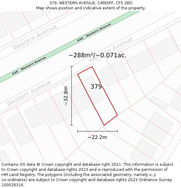 379, WESTERN AVENUE, CARDIFF, CF5 2BD: Plot and title map