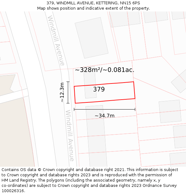 379, WINDMILL AVENUE, KETTERING, NN15 6PS: Plot and title map
