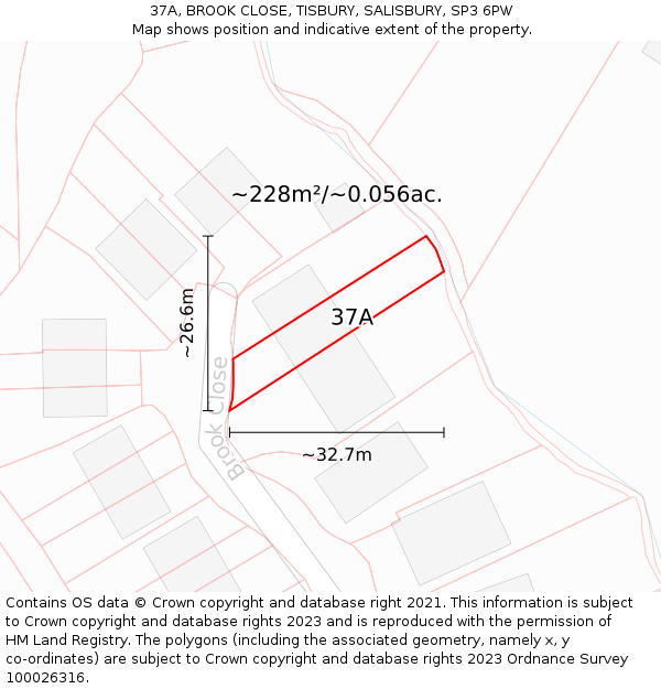 37A, BROOK CLOSE, TISBURY, SALISBURY, SP3 6PW: Plot and title map