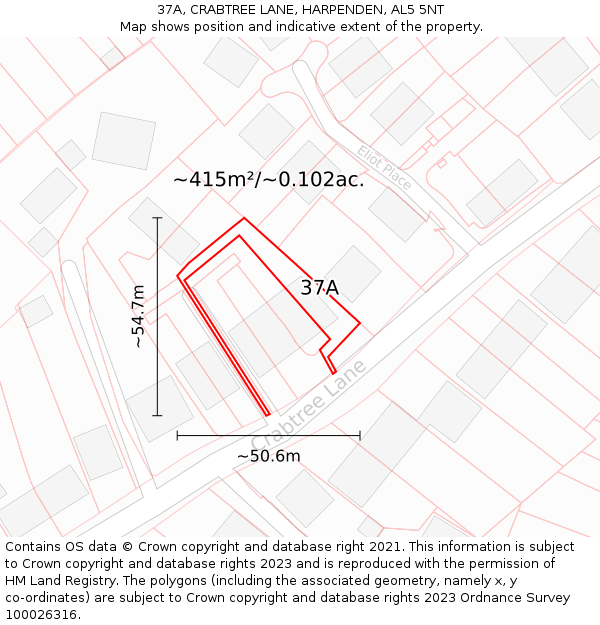 37A, CRABTREE LANE, HARPENDEN, AL5 5NT: Plot and title map