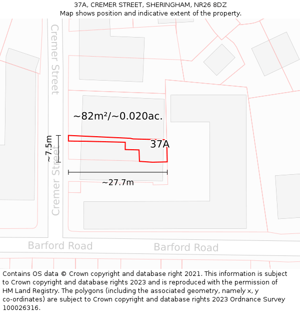 37A, CREMER STREET, SHERINGHAM, NR26 8DZ: Plot and title map