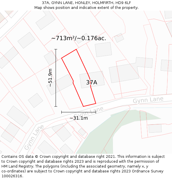 37A, GYNN LANE, HONLEY, HOLMFIRTH, HD9 6LF: Plot and title map