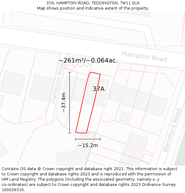 37A, HAMPTON ROAD, TEDDINGTON, TW11 0LA: Plot and title map