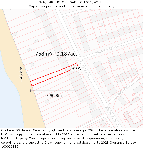 37A, HARTINGTON ROAD, LONDON, W4 3TL: Plot and title map