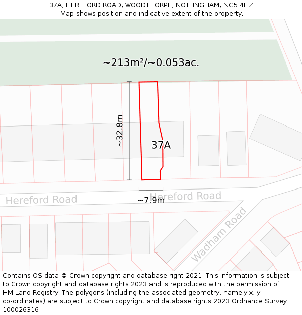 37A, HEREFORD ROAD, WOODTHORPE, NOTTINGHAM, NG5 4HZ: Plot and title map