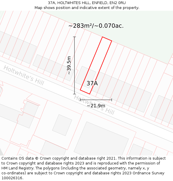 37A, HOLTWHITES HILL, ENFIELD, EN2 0RU: Plot and title map