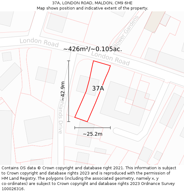 37A, LONDON ROAD, MALDON, CM9 6HE: Plot and title map