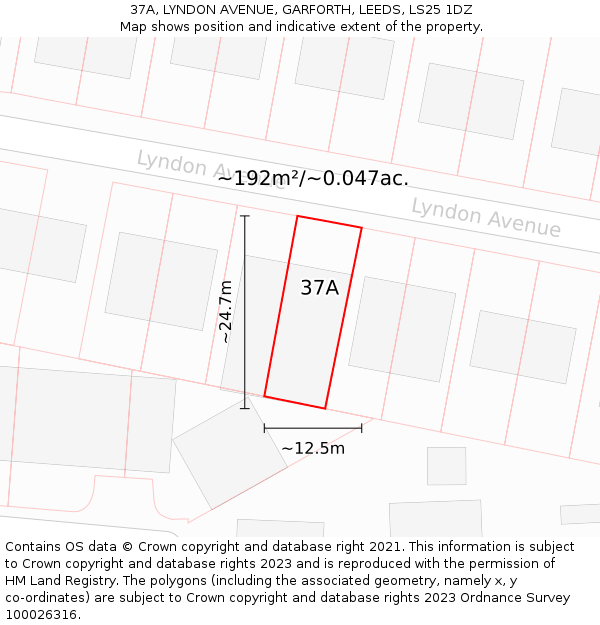 37A, LYNDON AVENUE, GARFORTH, LEEDS, LS25 1DZ: Plot and title map