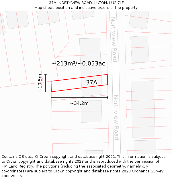 37A, NORTHVIEW ROAD, LUTON, LU2 7LF: Plot and title map