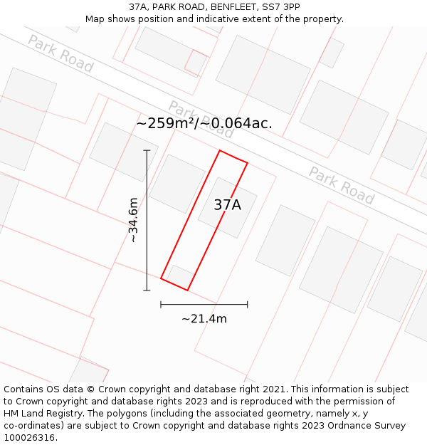 37A, PARK ROAD, BENFLEET, SS7 3PP: Plot and title map
