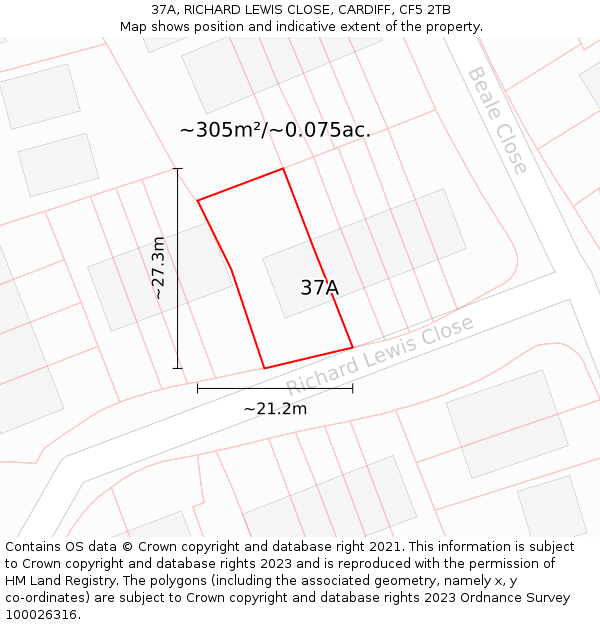 37A, RICHARD LEWIS CLOSE, CARDIFF, CF5 2TB: Plot and title map