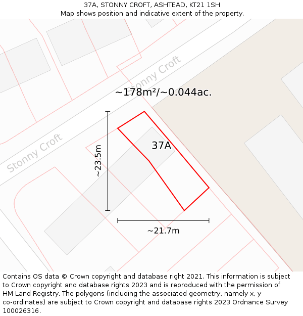 37A, STONNY CROFT, ASHTEAD, KT21 1SH: Plot and title map