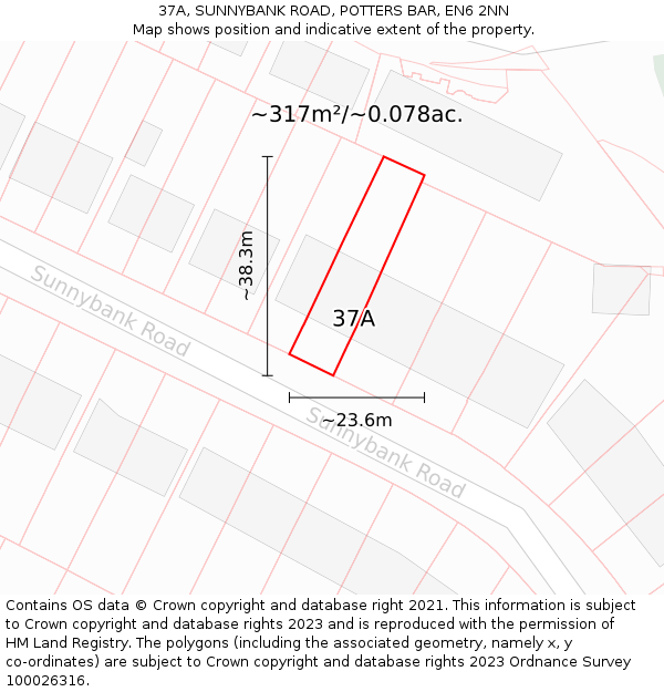 37A, SUNNYBANK ROAD, POTTERS BAR, EN6 2NN: Plot and title map