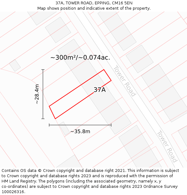37A, TOWER ROAD, EPPING, CM16 5EN: Plot and title map
