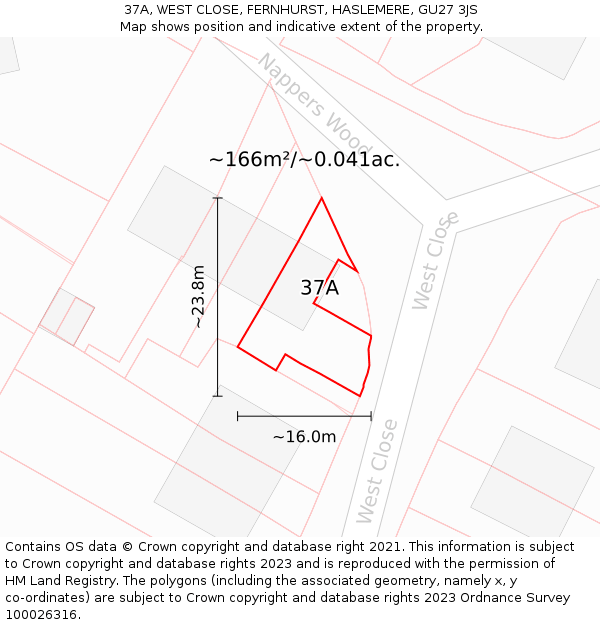 37A, WEST CLOSE, FERNHURST, HASLEMERE, GU27 3JS: Plot and title map