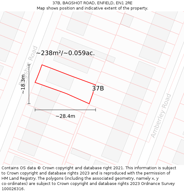 37B, BAGSHOT ROAD, ENFIELD, EN1 2RE: Plot and title map