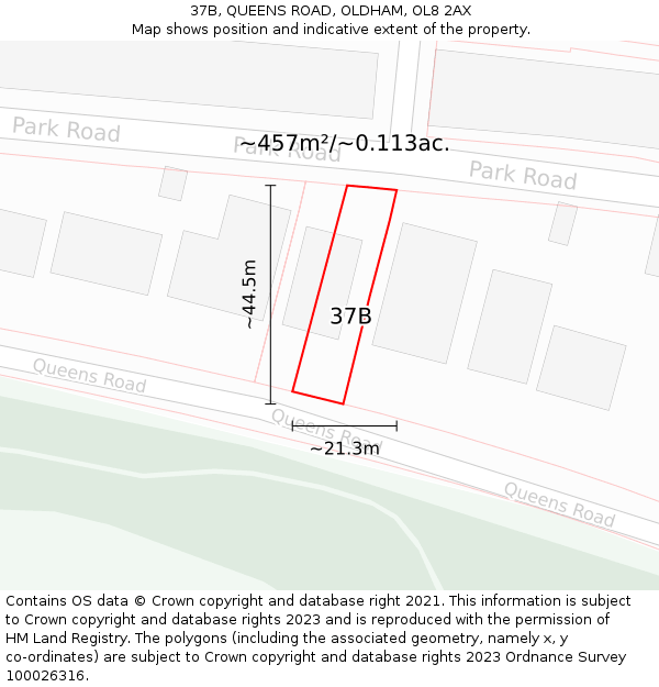 37B, QUEENS ROAD, OLDHAM, OL8 2AX: Plot and title map