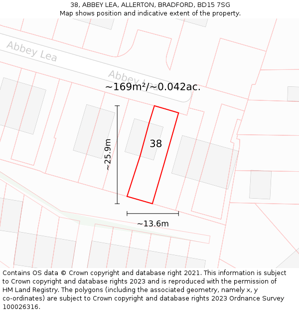 38, ABBEY LEA, ALLERTON, BRADFORD, BD15 7SG: Plot and title map