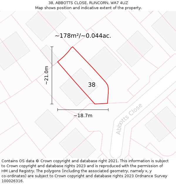 38, ABBOTTS CLOSE, RUNCORN, WA7 4UZ: Plot and title map