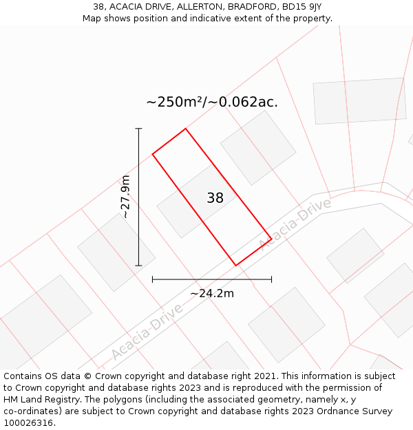 38, ACACIA DRIVE, ALLERTON, BRADFORD, BD15 9JY: Plot and title map