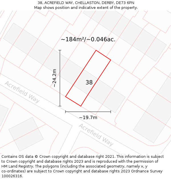 38, ACREFIELD WAY, CHELLASTON, DERBY, DE73 6PN: Plot and title map
