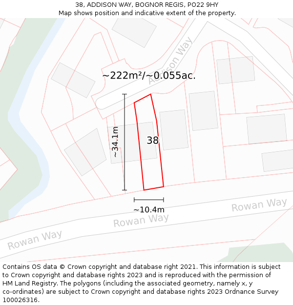 38, ADDISON WAY, BOGNOR REGIS, PO22 9HY: Plot and title map