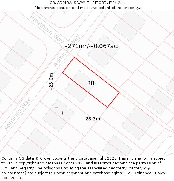 38, ADMIRALS WAY, THETFORD, IP24 2LL: Plot and title map