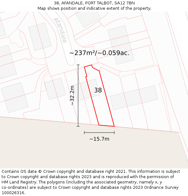 38, AFANDALE, PORT TALBOT, SA12 7BN: Plot and title map