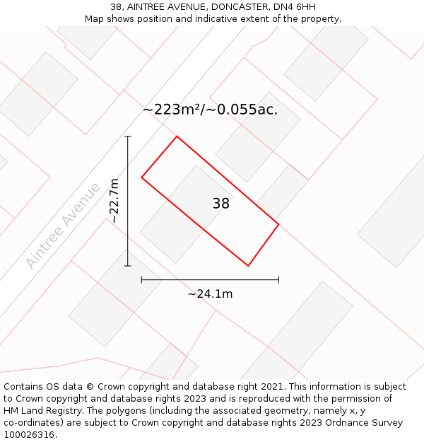 38, AINTREE AVENUE, DONCASTER, DN4 6HH: Plot and title map