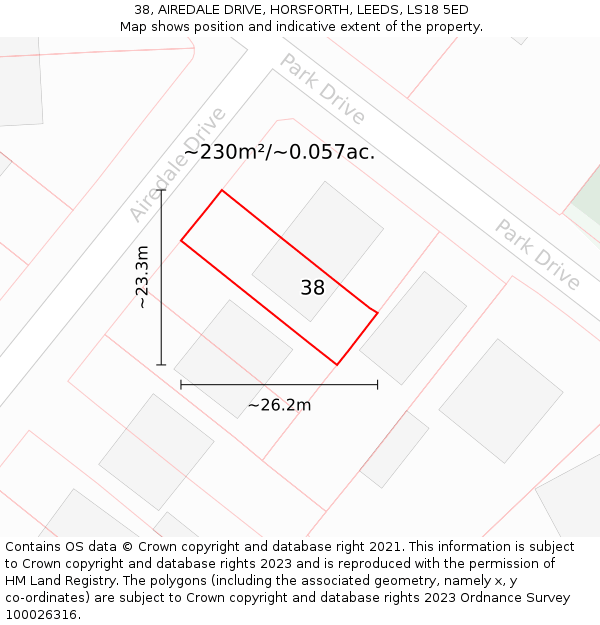38, AIREDALE DRIVE, HORSFORTH, LEEDS, LS18 5ED: Plot and title map