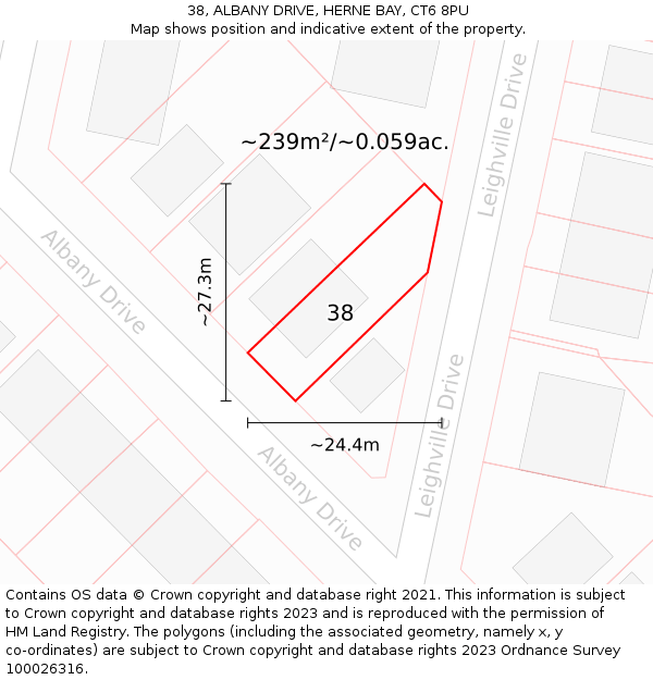 38, ALBANY DRIVE, HERNE BAY, CT6 8PU: Plot and title map