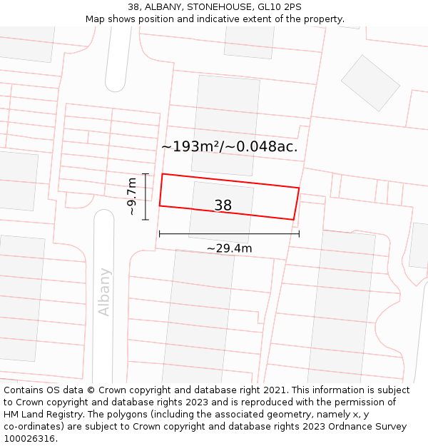 38, ALBANY, STONEHOUSE, GL10 2PS: Plot and title map