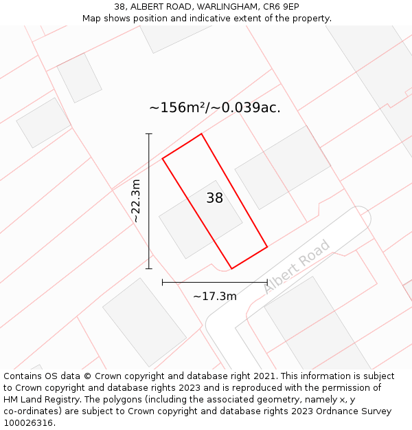 38, ALBERT ROAD, WARLINGHAM, CR6 9EP: Plot and title map