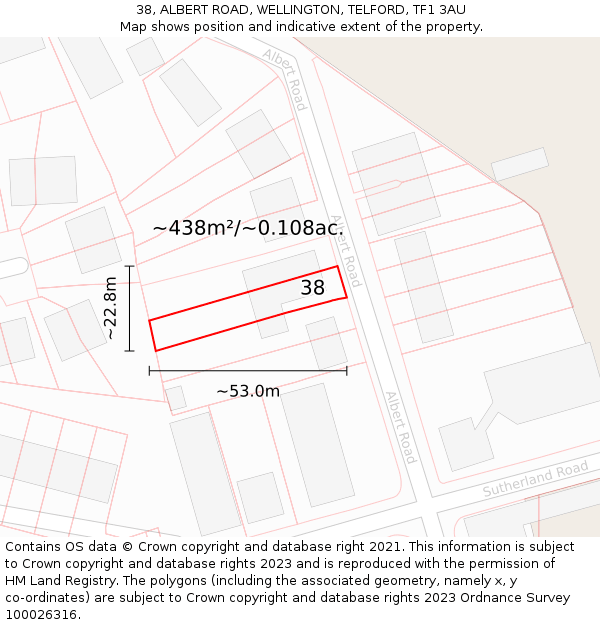 38, ALBERT ROAD, WELLINGTON, TELFORD, TF1 3AU: Plot and title map