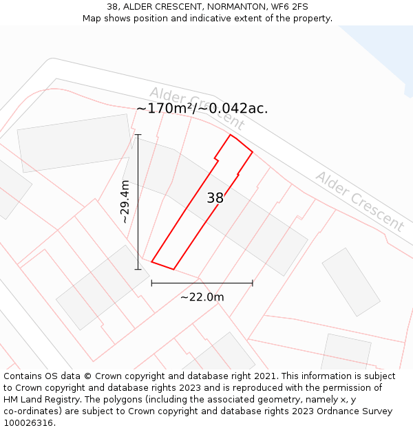 38, ALDER CRESCENT, NORMANTON, WF6 2FS: Plot and title map