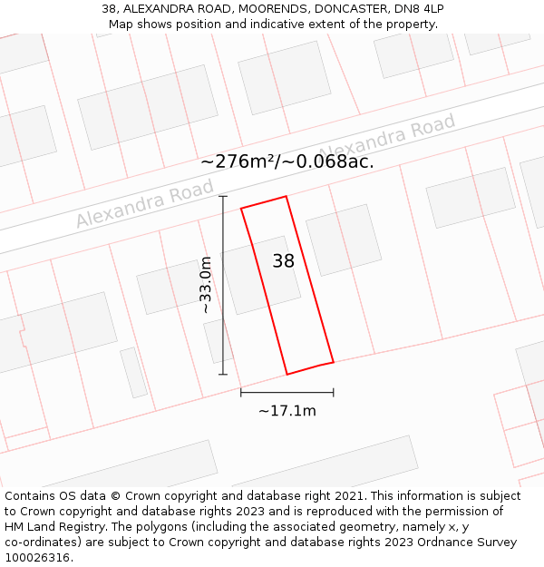 38, ALEXANDRA ROAD, MOORENDS, DONCASTER, DN8 4LP: Plot and title map