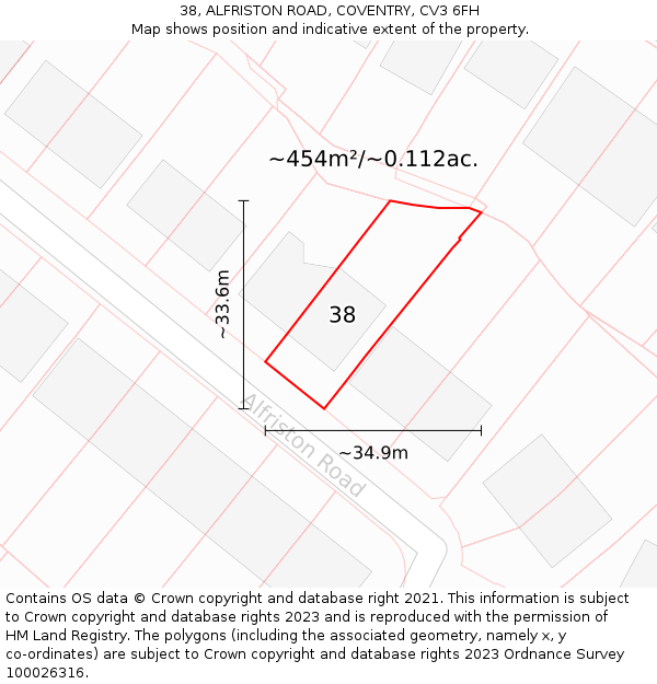38, ALFRISTON ROAD, COVENTRY, CV3 6FH: Plot and title map