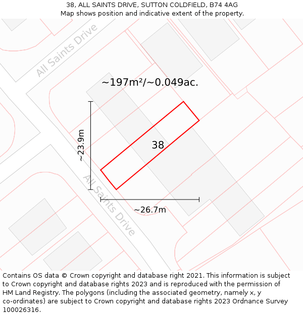 38, ALL SAINTS DRIVE, SUTTON COLDFIELD, B74 4AG: Plot and title map