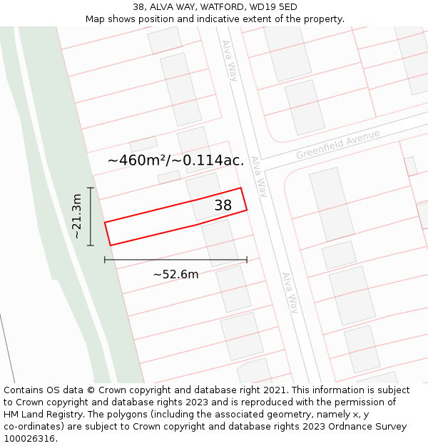 38, ALVA WAY, WATFORD, WD19 5ED: Plot and title map