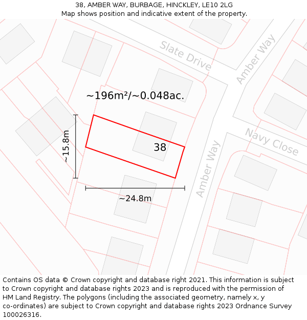 38, AMBER WAY, BURBAGE, HINCKLEY, LE10 2LG: Plot and title map