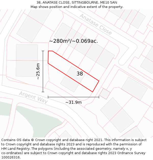 38, ANATASE CLOSE, SITTINGBOURNE, ME10 5AN: Plot and title map